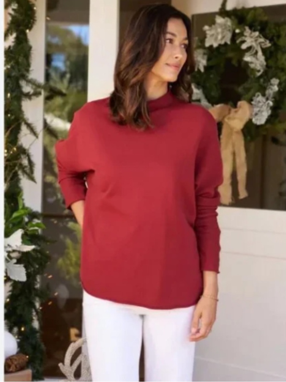 Frank & Eileen Effie Capelet Red funnel Neck pullover Sweater